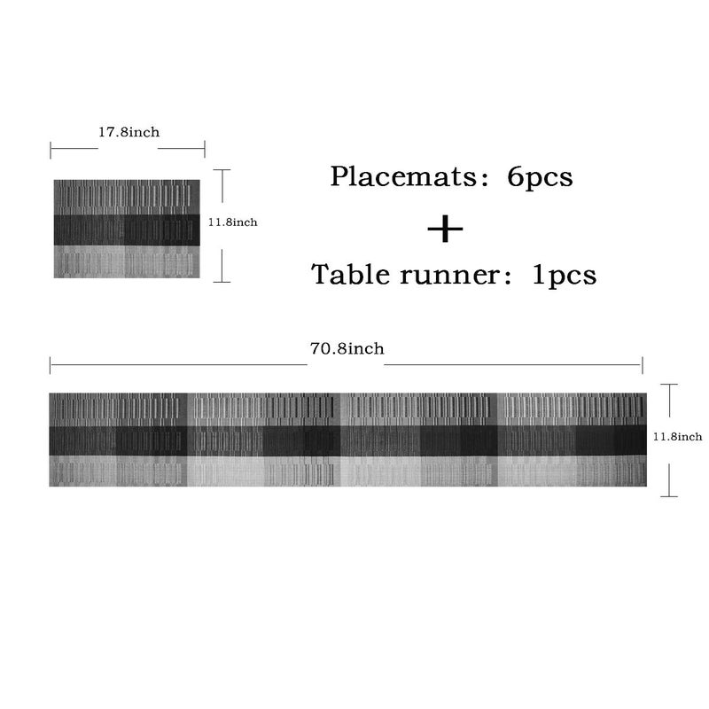 PIGCHCY Elegant Placemats with Matching Table Runner,Washable Durable Vinyl Woven Table Mats Sets(6pcs Placemats+1pcs Table Runner, Black) - Image 3